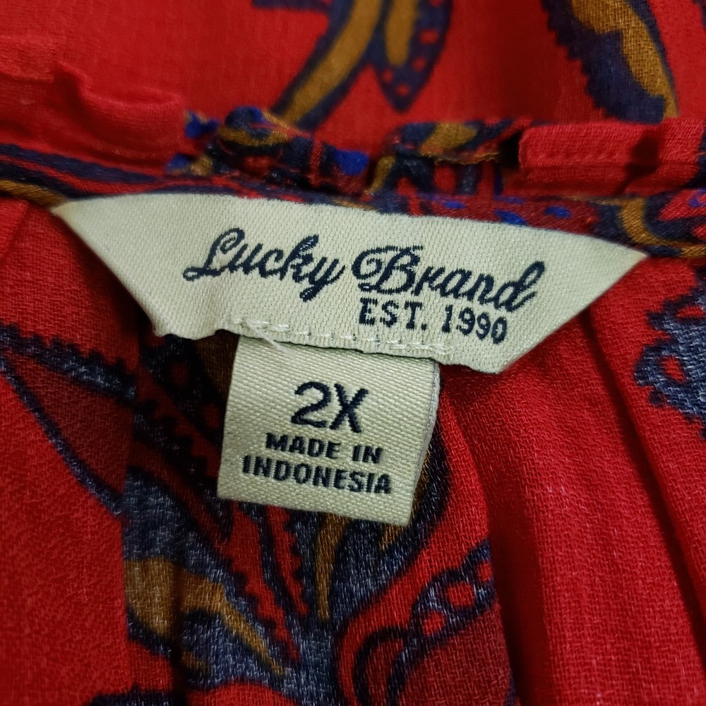 Lucky Brand Womens Bohemian Floral Tunic Top Size 2X Red Scoop Neck Long Sleeve - Picture 3 of 9